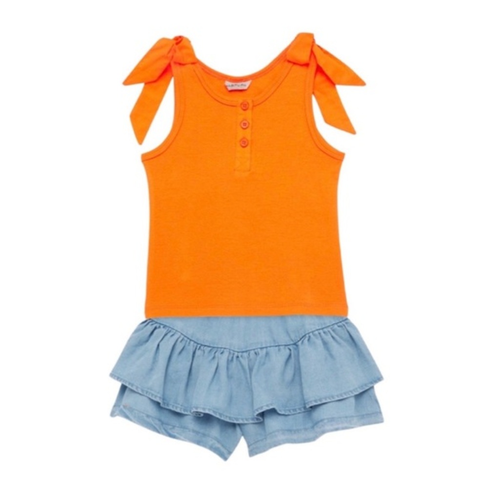 HABITUAL TODDLER GIRL BOW TANK TOP AND RUFFLE
SHORTS SET